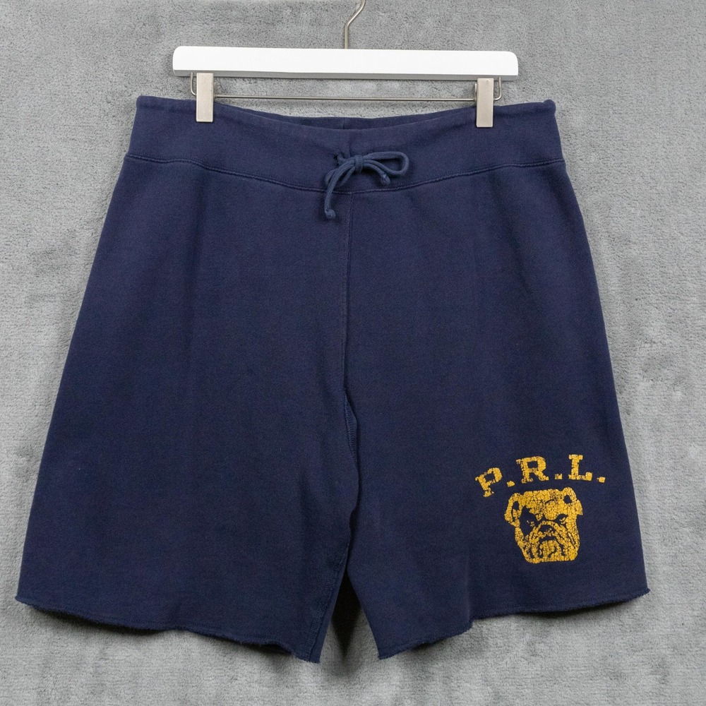 POLO RALPH LAUREN Bulldog Graphic Fleece Raw Hem Sweat Shorts Navy Sz L